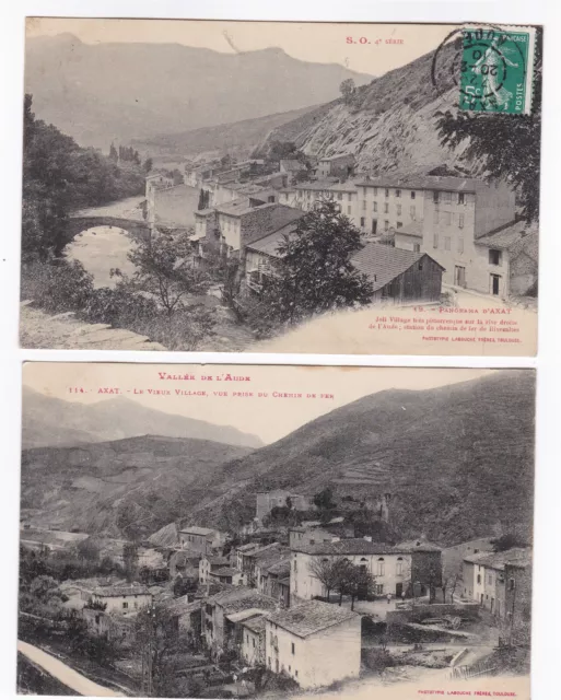 2 CPA 11 VALLEE DE L'AUDE - AXAT - Vues du Vieux Village vers 1900