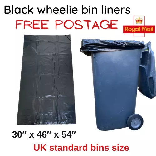 Black wheelie bin liners outdoor bins refuse sacks 240 litre:30″x46″x54″ UK