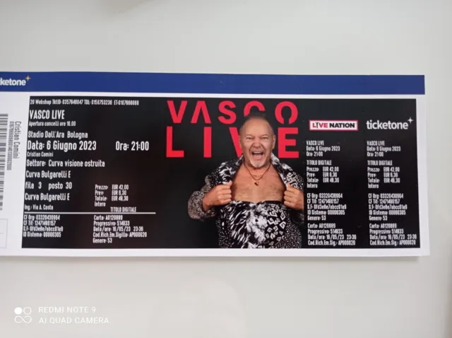 Biglietto Concerto Vasco Rossi Bologna 6 Giugno Live 2023