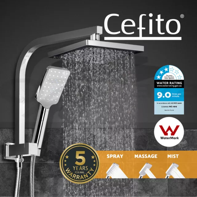 Cefito 8'' Rain Shower Head Set Square Handheld High Pressure Wall Chrome