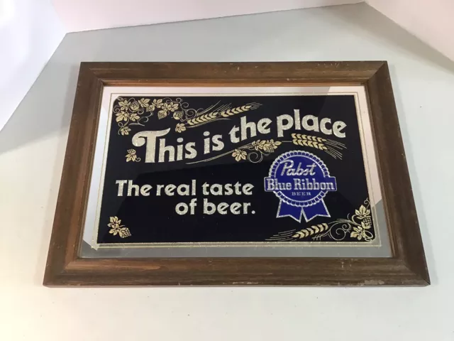 Vintage Pabst Blue Ribbon This Is The Place The Real Taste of Beer Mirror Sign