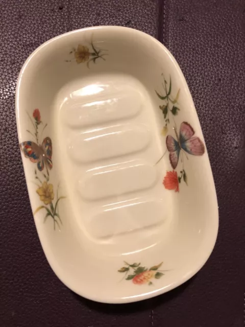 6 inch hand painted soap dish with flowers and butterfly