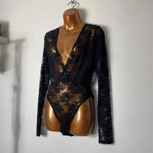 Black Lace Bodysuit - Cutout Lace Bodysuit - V-Neck Bodysuit - Lulus