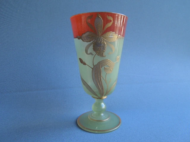 Vase Verre Emaille Ancien Art Nouveau Legras Montjoye? Decor A L'or Orchidee