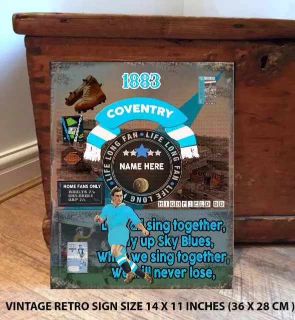 PERSONALISED COVENTRY CITY NO1 FAN FOOTBALL Vintage Metal Wall Sign RS545