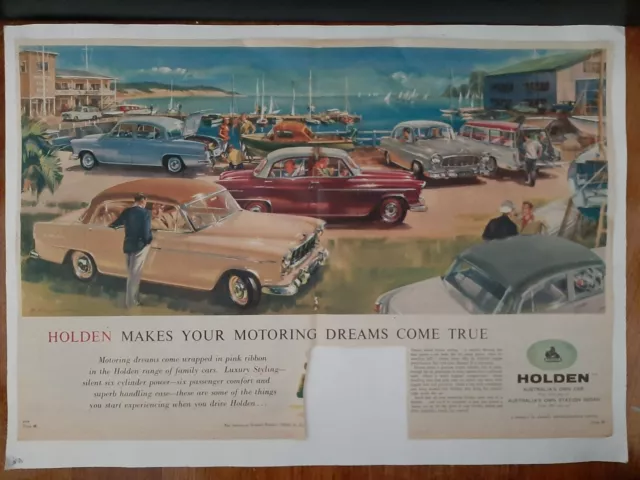 Vintage Australian advertising 1957 ad GM HOLDEN CARS station sedan art