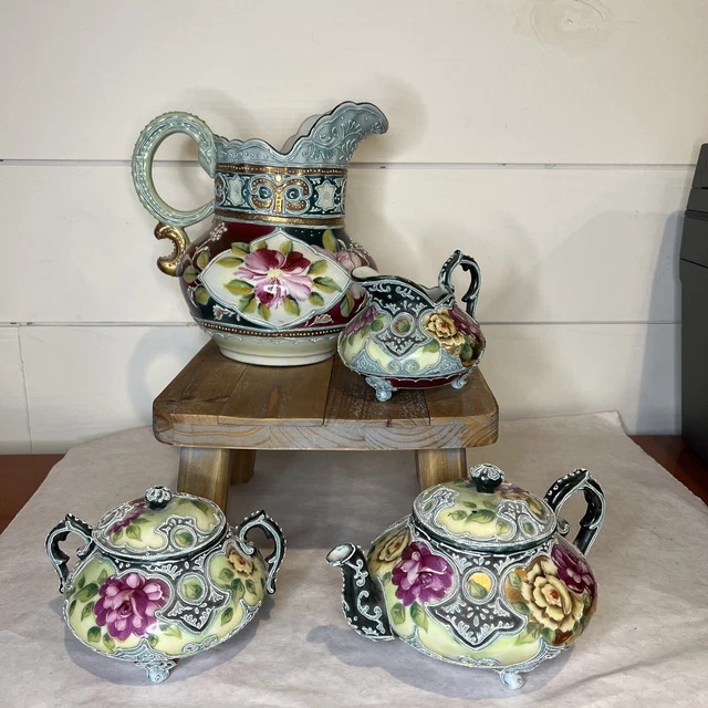 **STUNNING**ANTIQUE MORIAGE HAND Painted, Nippon Coffee/Tea Serving, 4