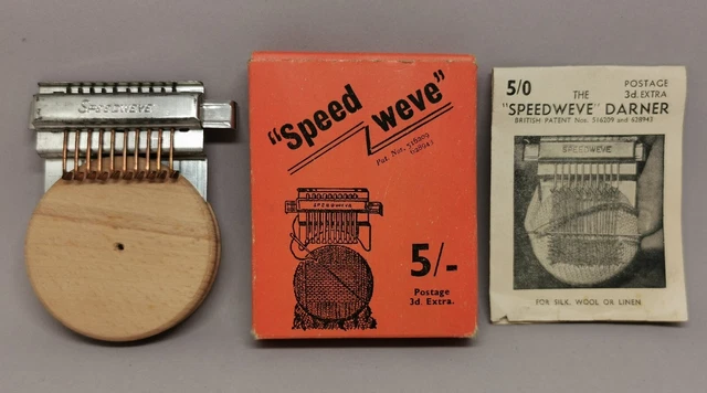 Vintage 1950er Jahre Speedweve Patent Darner Lancashire's kleinste Webstuhlbox & Anleitung