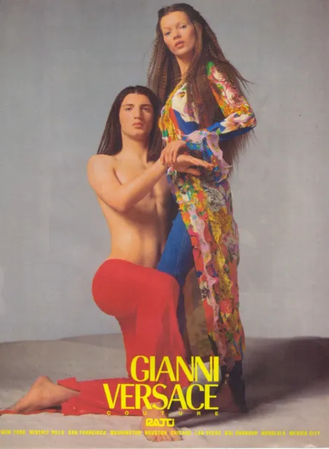 1993 Gianni Versace Kate Moss Richard Avedon b&w Vintage Fashion Print Ad 1990s