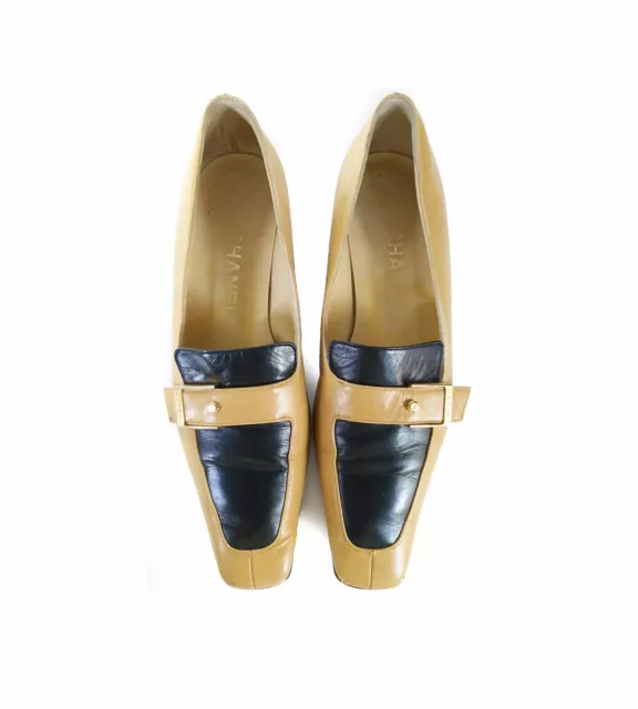 VINTAGE CHANEL SHOES 37.5 Black & Tan Loafers ITALY Womens Size 7 $629.00 -  PicClick