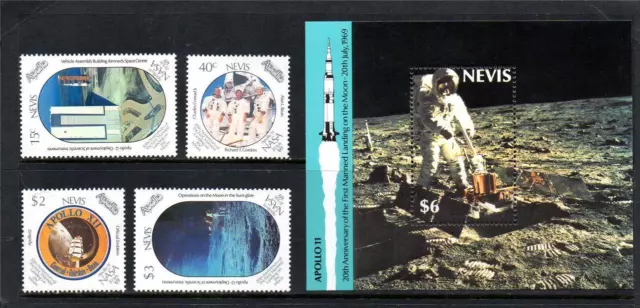 Nevis Mnh 1989 Sg526-529 & Ms530 20Th Anv Manned Landing On Moon Set Of 4 & M/S