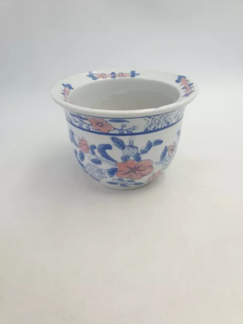 Chinese Porcelain Lipped Planter Flower Pot Jardiniere Blue White Pink Floral