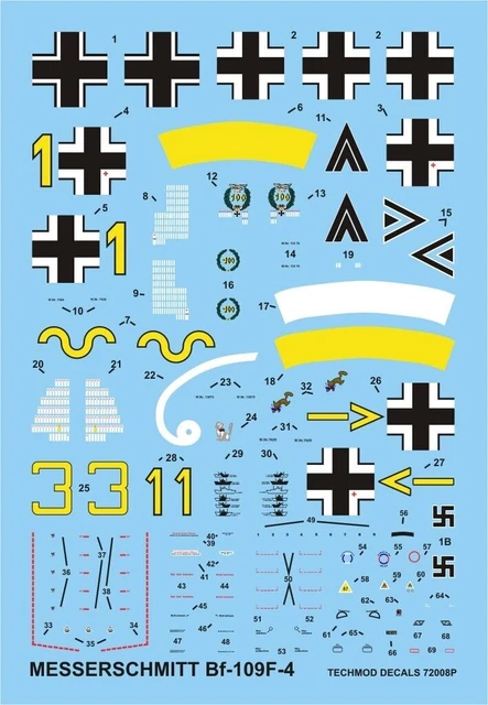 Jeu de décalcomanies Messerschmitt Bf-109 F-4 (MARQUAGE LUFTWAFFE 1942)...
