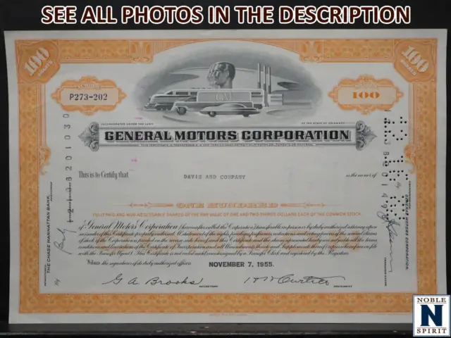 NobleSpirit ) 1955 General Motors Corporation Stock Certificate, Davis & Company