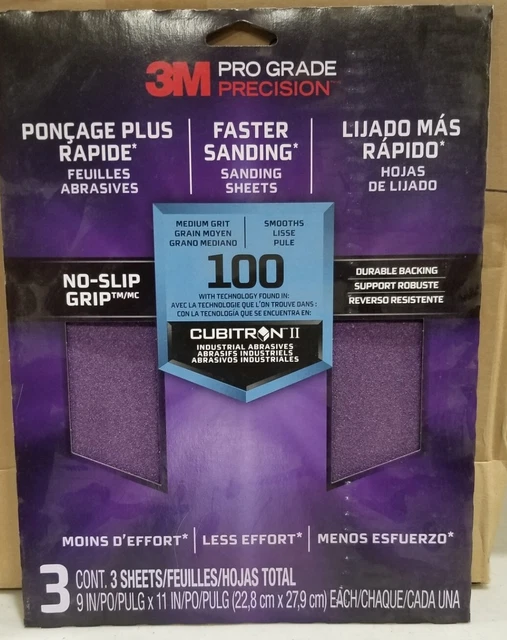 3m Pro Grade 7x No-Slip Grip Advanced Sandpaper 9x11 100grit 3/Pk - D12