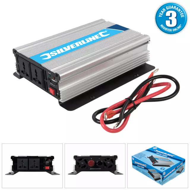 Silverline 12V To 230V Ac Car Van Caravan Power Inverter 1000W (2 X 500W) 168754