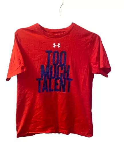 Under Armour Boys Short Sleeve T Shirt Size YOUTH L Too Much Talent Loose RED