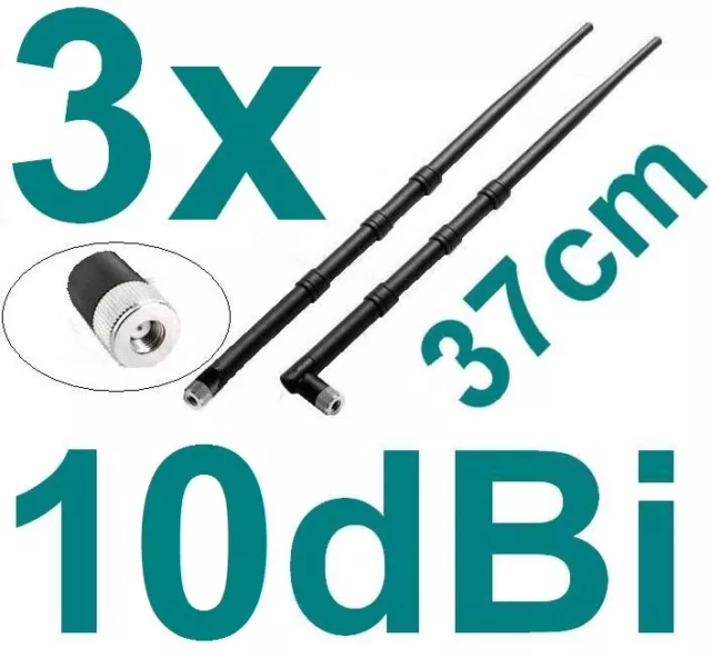 3x Stück 10dBi Router Antenne Wlan Asus router Fritz!Box AVM WiFi Knick RP-SMA