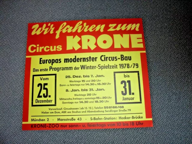 1978-79 MÜNCHEN plakat REISEBUS VERANSTALTER Circus Krone circo cirque poster