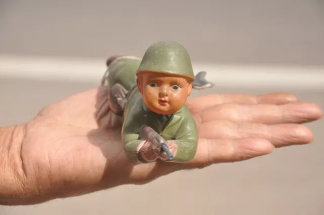 Vintage Wind Up Celluloid Army/Military Soldier Firing With Gun Toy,Japan