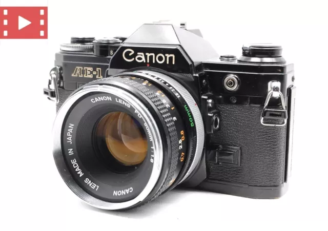 [Exc+5] Canon AE-1 Cámara de película negra de 35 mm FD 50 mm F1.8 Lente...