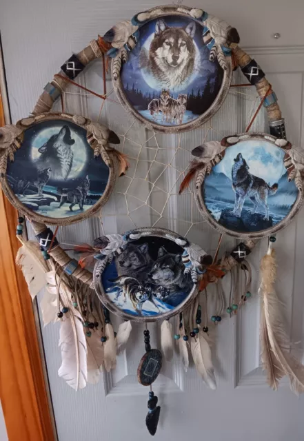 2011 GLOW IN DARK "SPIRIT Of THE WOLF" HUGE DREAM CATCHER 28" X 16" 4 PLATES