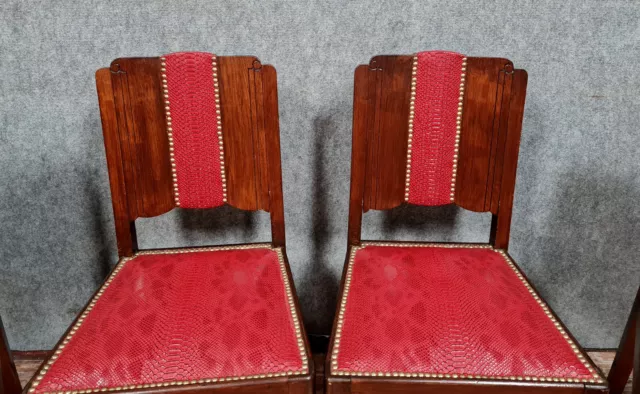 Rare série de 4 chaises époque Art Déco en chêne massif vers 1925 2