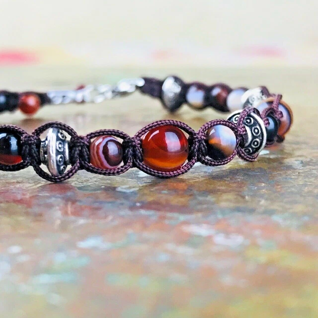 Bracelet Boules Macramé en Rhodonite - Vibrations Cristallines