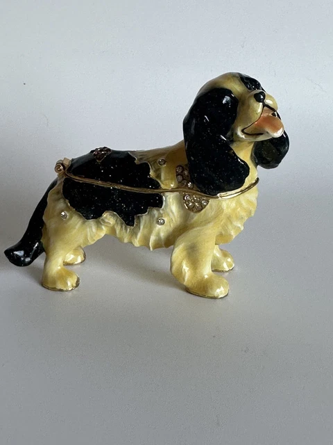 Black And White Springer Spaniel Dog Jeweled Box Rhinestones