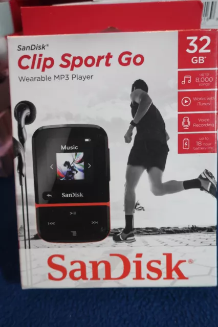 SanDisk Clip Sport Go MP3 Player 32GB Radio FM Red 18h Battery Supports iTunes