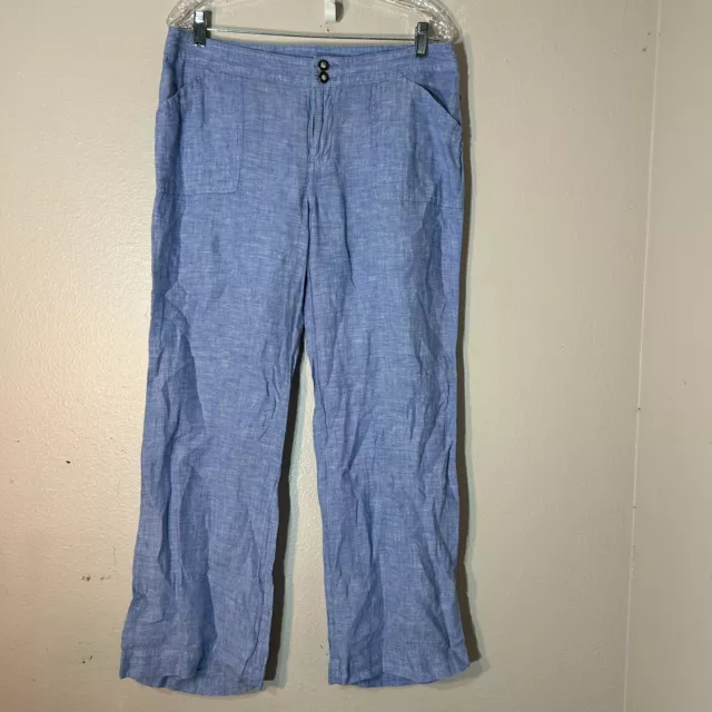 INC International Concepts 100% Linen Pants Size 12 Wide Leg Blue Flare