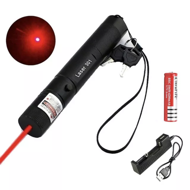 Torche rechargeable de pointeur laser faisceau rouge+batterie+chargeur USB 650NM