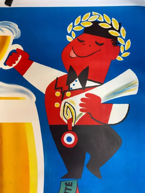 Original Vintage 1950's French Beer Poster "Nain D'Alsace" By Seguin, On Linen 3