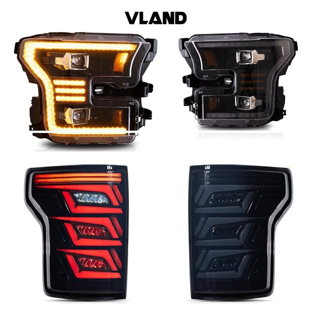 VLAND LED Headlights + Smoke Tail Lights For Ford F150 2015-2017 W/Sequential VLAND LED Headlights + Smoke Tail Lights For Ford F150 2015-2017 W/Sequential