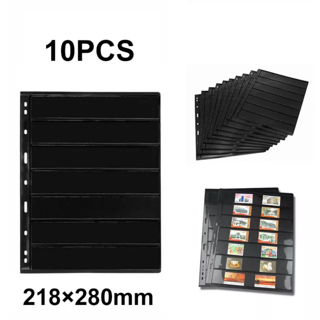 10 Sheets Stamp Stock Pages Collection Holder Double Sided Black 9 Binder Hole