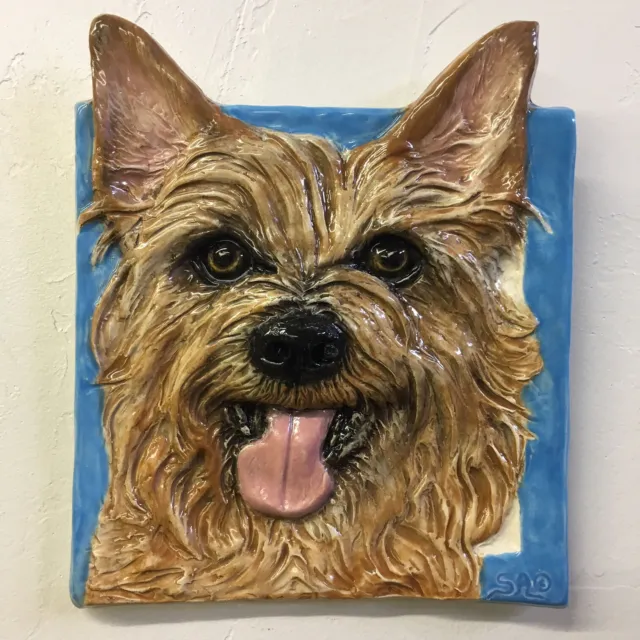 Australian Terrier Dog Tile Handmade Pet Portrait Ceramic Sondra Alexander Art
