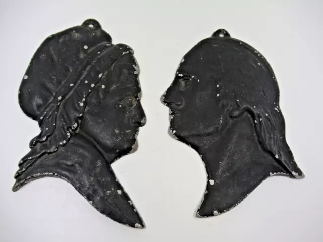 Vintage cast metal George Martha Washington silouette wall hangings