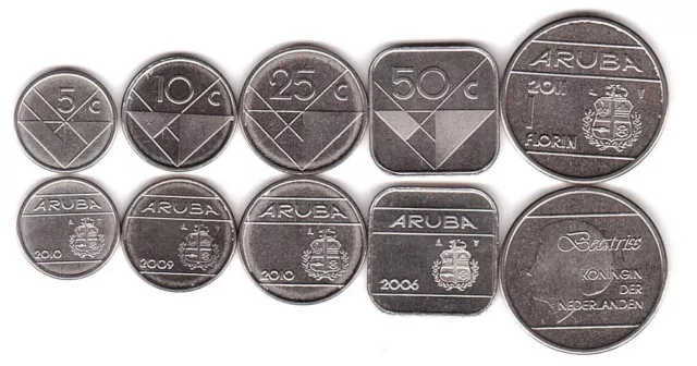 Aruba - set 5 coins 5 10 25 50 Cent 1 Florin 2006 - 2011 UNC Lemberg-Zp