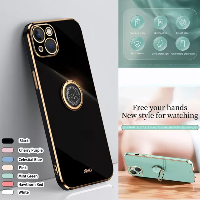 For iPhone 15 14 13 12 11 Pro Max XR 7 Magnetic Ring Case Slim Rubber Soft Cover