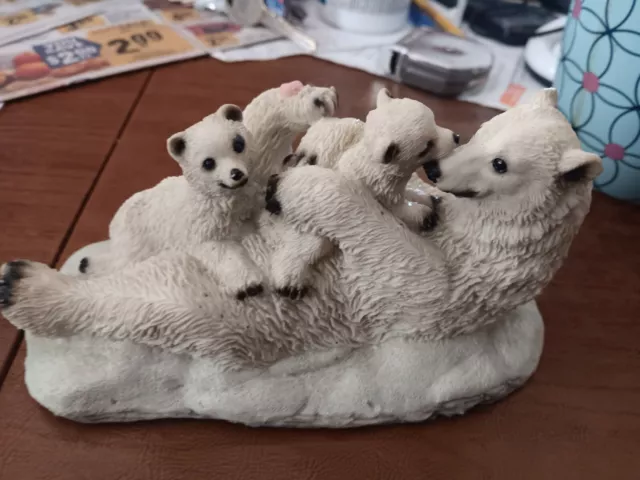 Polar Bear Mother & Cubs Figurine Marked Youngs