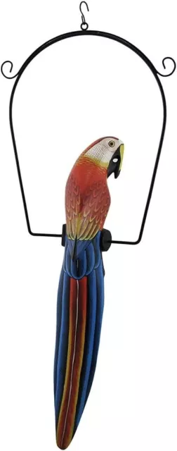 25" Wood Red Parrot Hanging Perch Carving Painting Head Art African Tropical