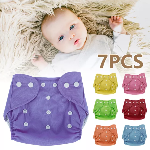 7PCS Baby Nappy Reusable Cloth Washable Adjustable Wrap Pocket Diaper Popper