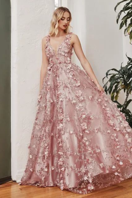 Formal Sleeveless Maxi Ball Gown Embroidered W/ Floral Applique & Sequins