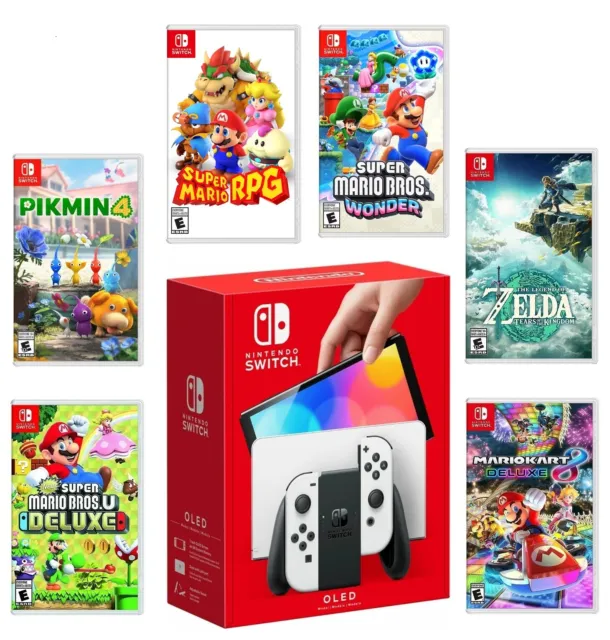 Nintendo Switch OLED  Model 64GB White Joy-Con Choose One Game Bundle Brand New