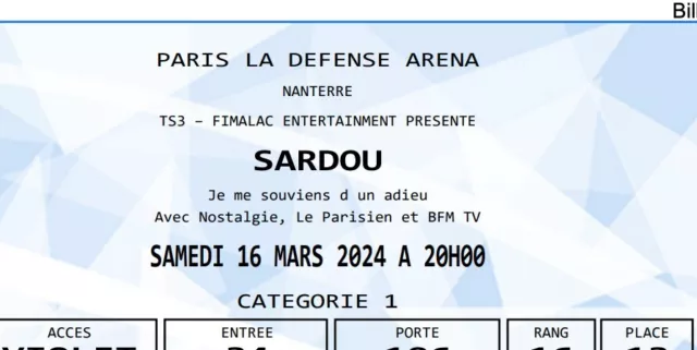 2 places de concert Michel Sardou 16 mars 2024 cat 1