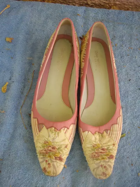 Zoe Wittner Pink Floral Fabric & Leather Trim & Lined Kitten Heel Shoes -Sz 40/9
