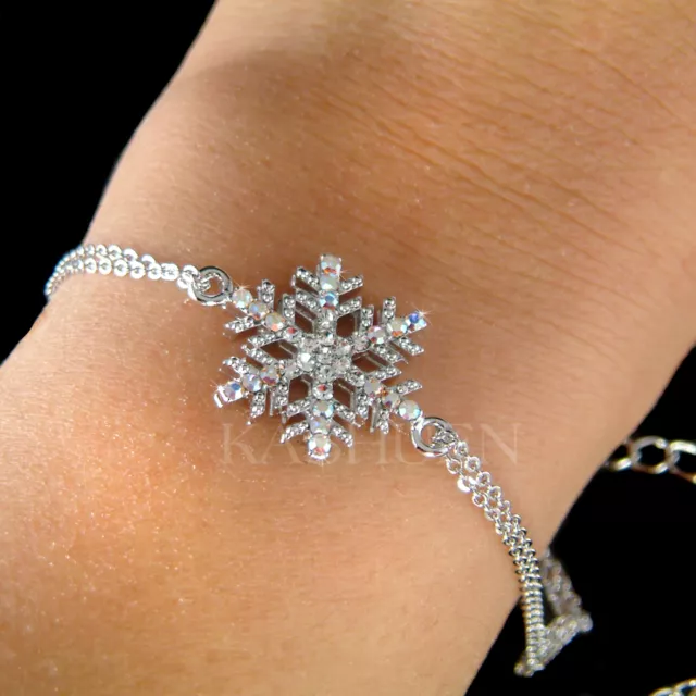 Schneeflocke mit Swarovski Kristall Weihnachten Urlaub Winter Armband Schmuck