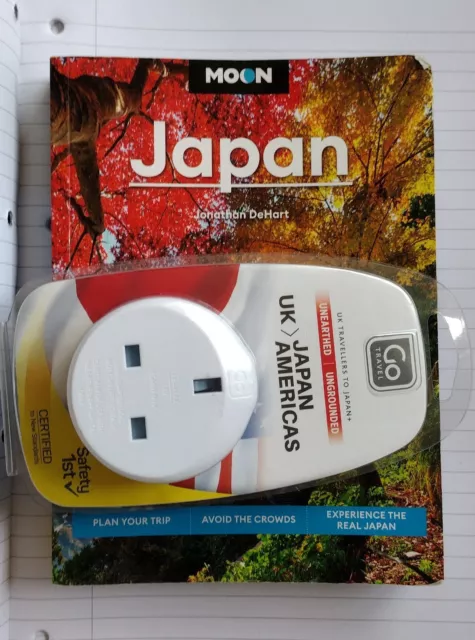 Moon Japan Travel Guide book & UK to Japan British to Japanese plug adaptor, new