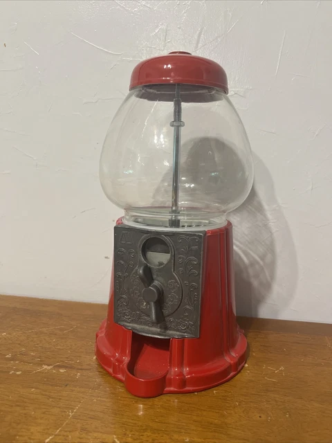 Tabletop Gumball Machine Red Glass Globe Metal 11 in. Tall