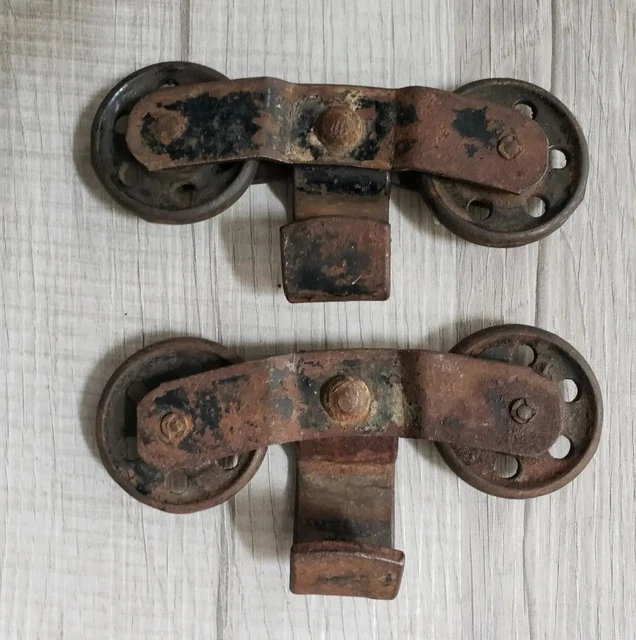 Lot Of 2 Vintage Antique Iron Barn Door Track Roller Hangers